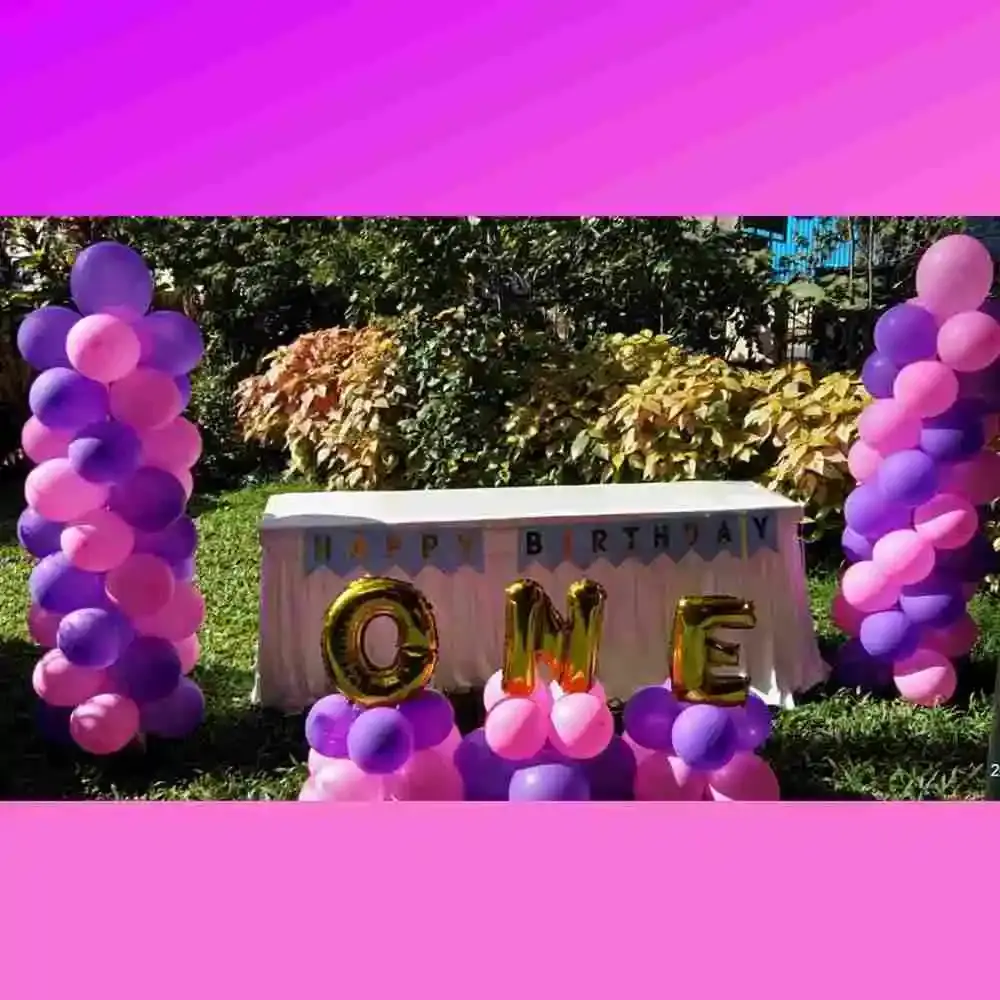 Birthday Decor Themed Purple and Pink Balloon Decoration-For First Birthday